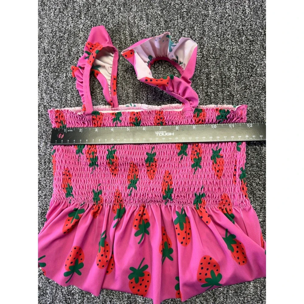 Hanna Andersson Swimsuit Girls 10 Pink Strawberry Green Stripe 2 Piece Tankini